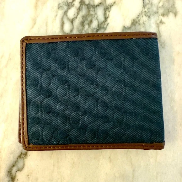 Coach Men's Slim Navy and Brown Signature  Wallet - Picture 5 of 7